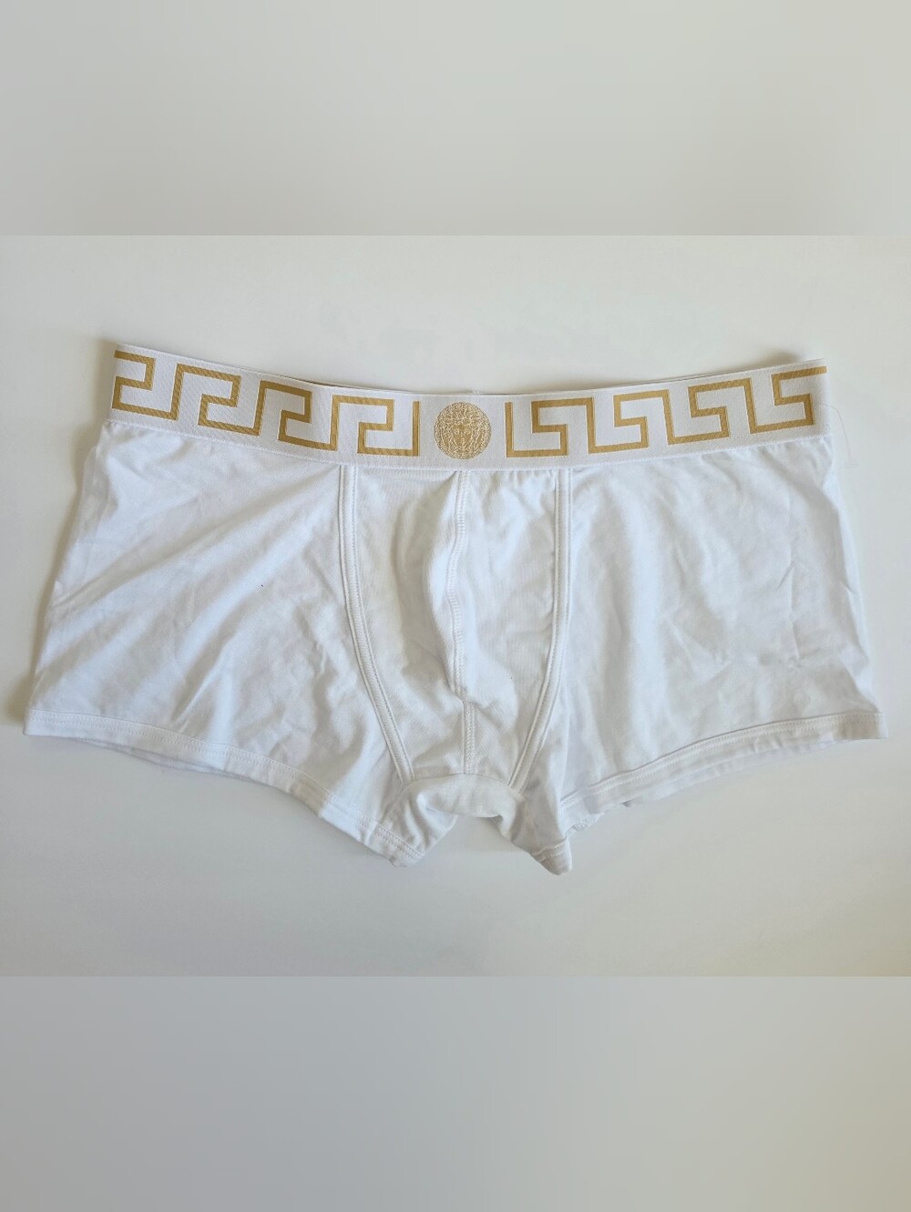 Versace Men's White Boxer Briefs with Gold Medusa Logo Waistband